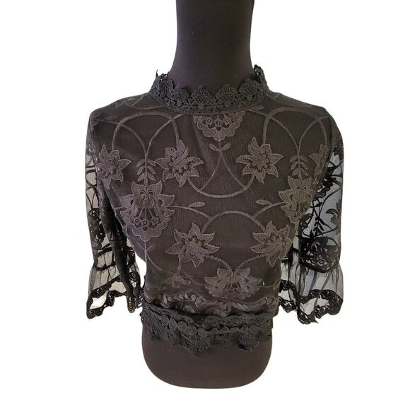 Runway Paris Black Shear Mesh See Through Ruffle Top Size Small - Picture 3 of 8